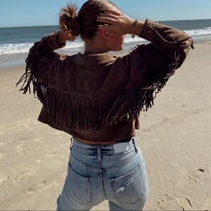 Suede Fringe Trucker Jacket